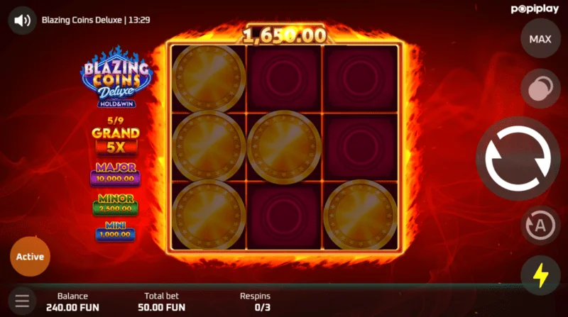 Blazing Coins Deluxe রেস্পিন খেলার স্ক্রিন
